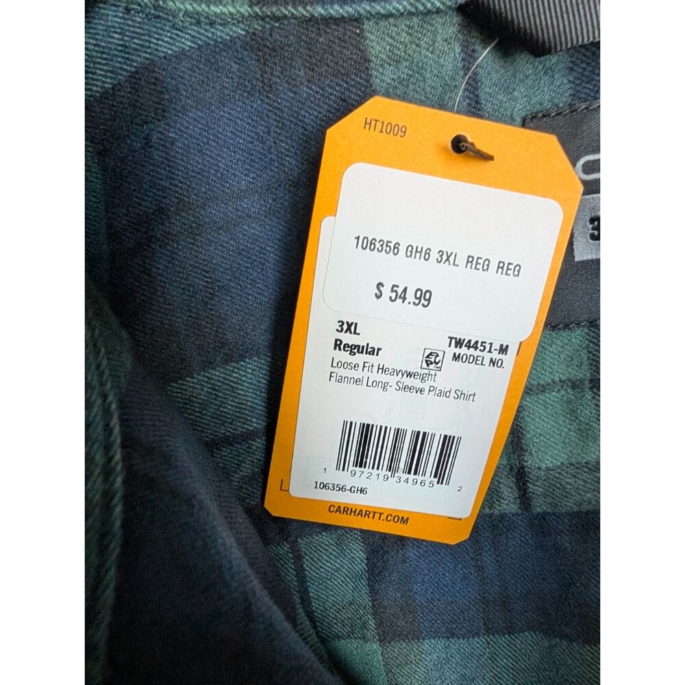 NWT Carhartt Flannel Shirt Mens 3XL Blue Green Plaid Loose Heavyweight TW4451-M - Picture 6 of 6
